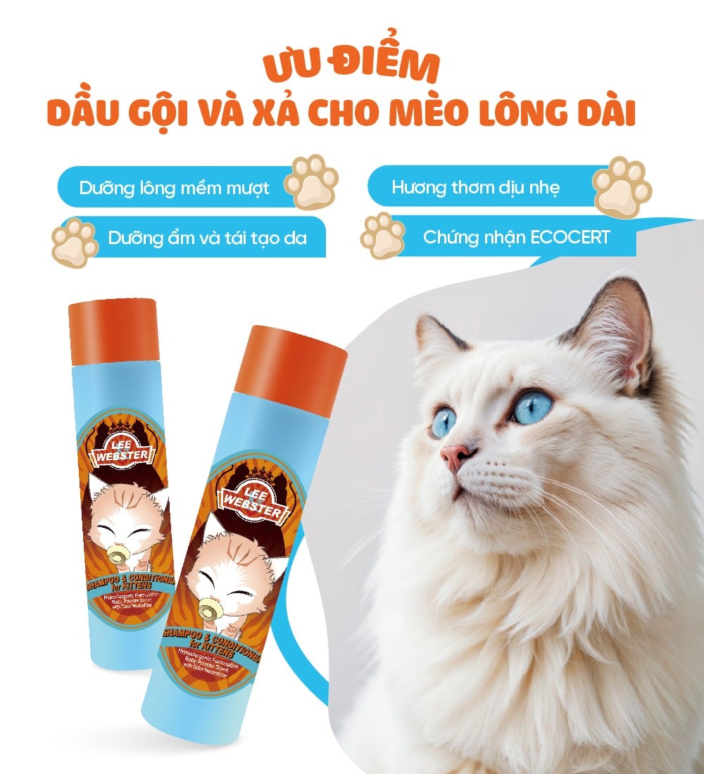 Dầu gội và xả mèo lông dài Lee&Webster