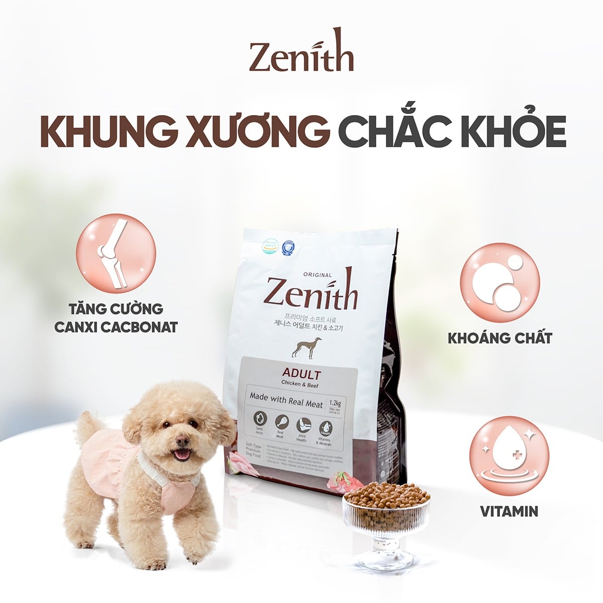 Thức ăn hạt mềm Zenith Thịt gà & bò cho chó trưởng thành