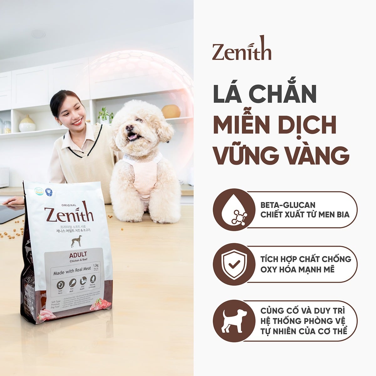 Thức ăn hạt mềm Zenith Thịt gà & bò cho chó trưởng thành