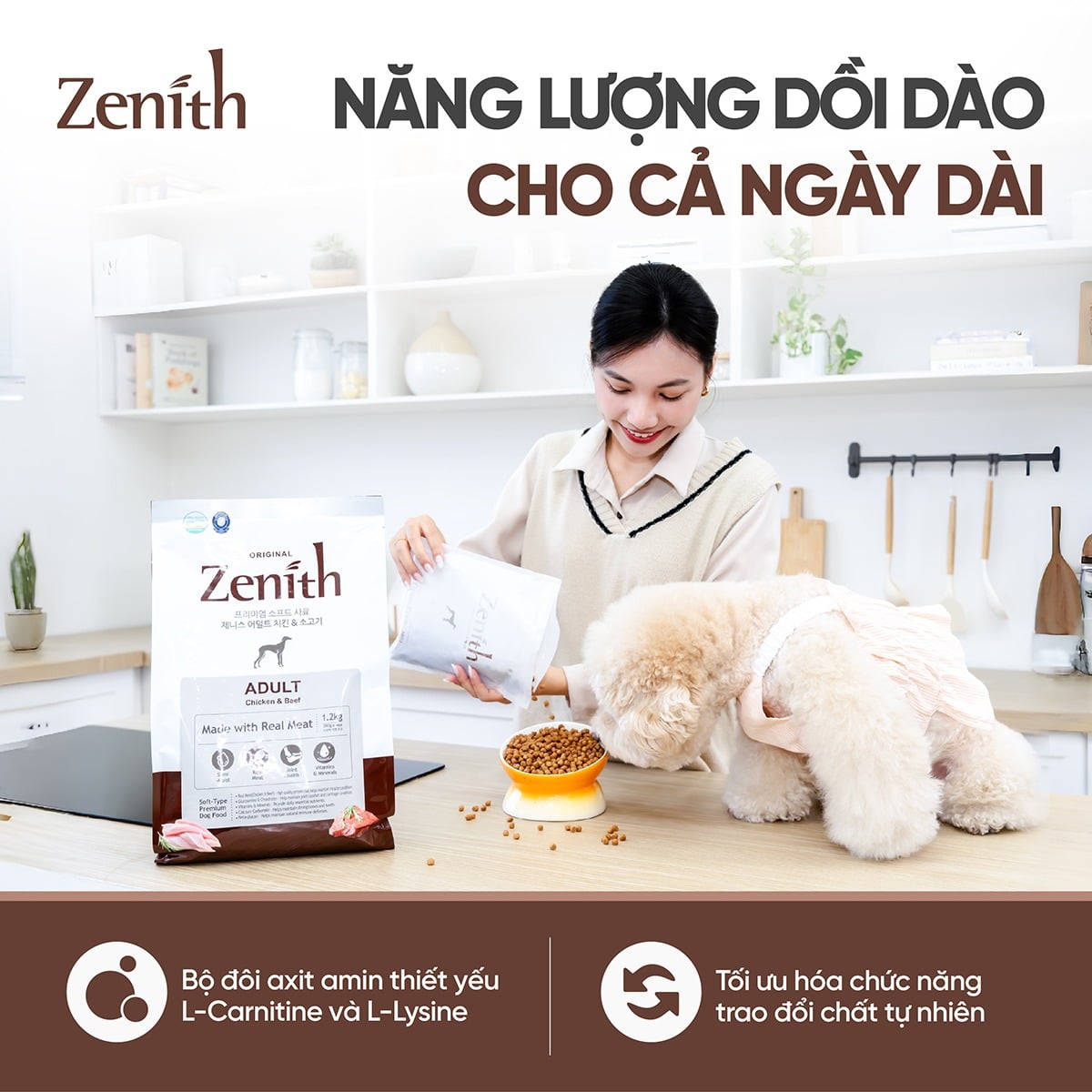 Thức ăn hạt mềm Zenith Thịt gà & bò cho chó trưởng thành
